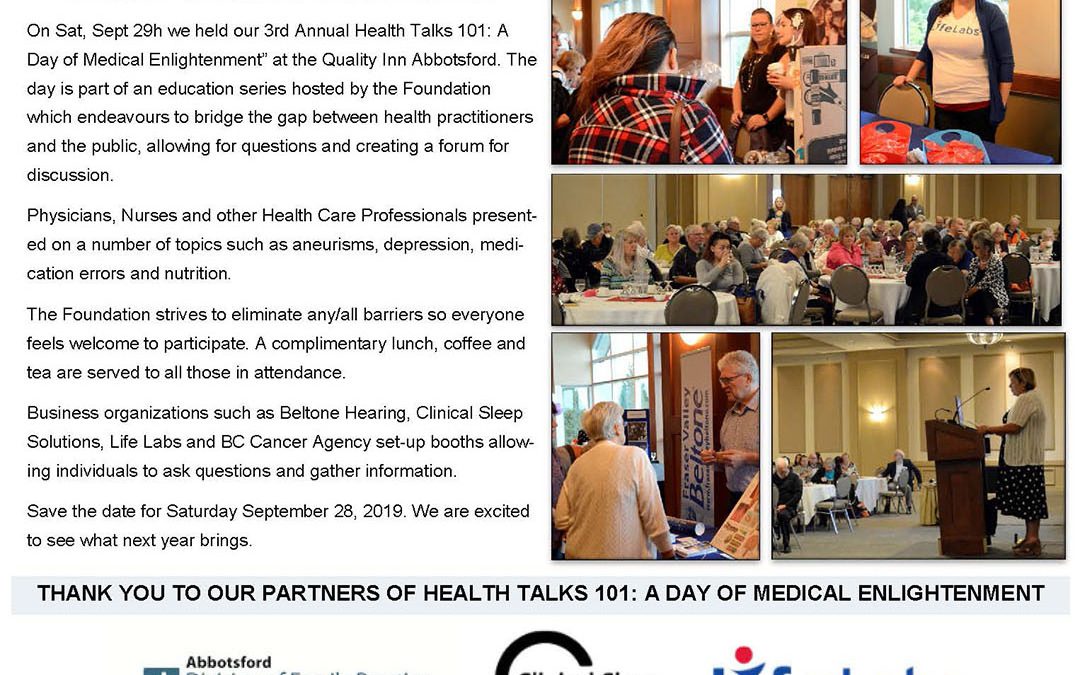 Fraser Valley Health Care Foundation 3rd Annual Health Talks 101: A Day of Medical Enlightenment