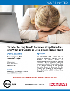 April 16, 2019: Tired of Feeling Tired? Common Sleep Disorders and What You Can Do to Get a Better Night’s Sleep.